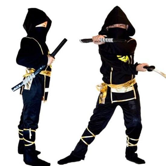 Katuzoom Halloween Ninja Cosplay Kids Costume Black Outfit Boys Shinobi Samurai Japanese Style Elastic Waist Event Party Cultural Festival Birthday