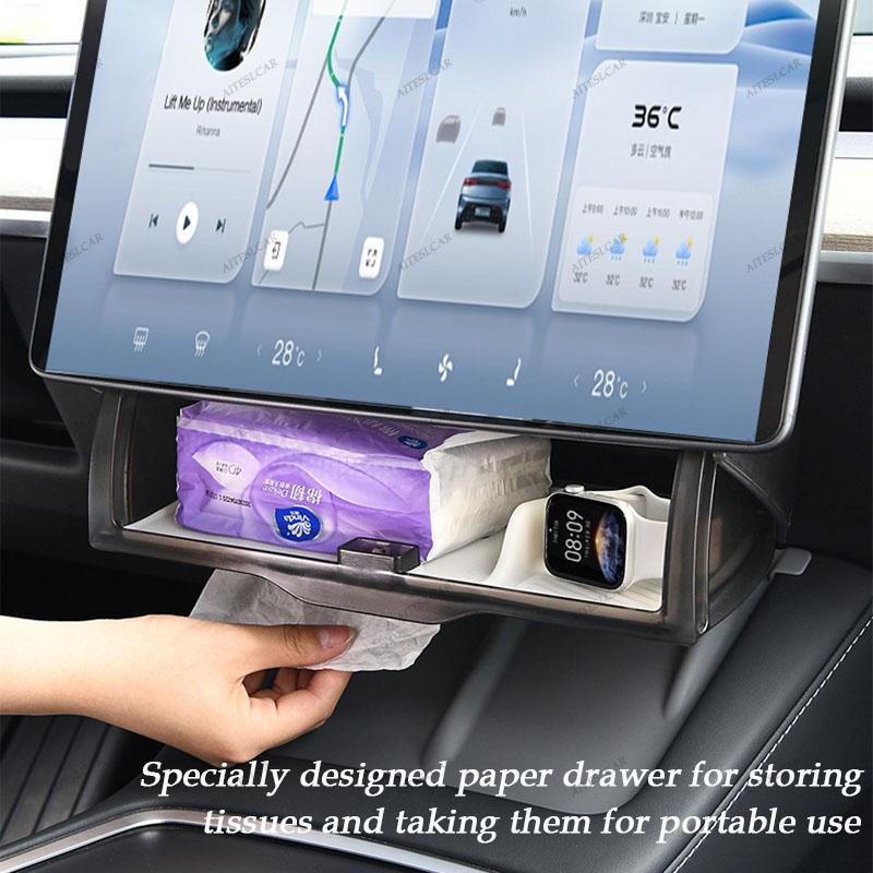 For Tesla Model 3 Y Highland Juniper 2016-2025 Hidden Screen Storage Magnetic Opening And Closing Hidden Large Space Storage Box