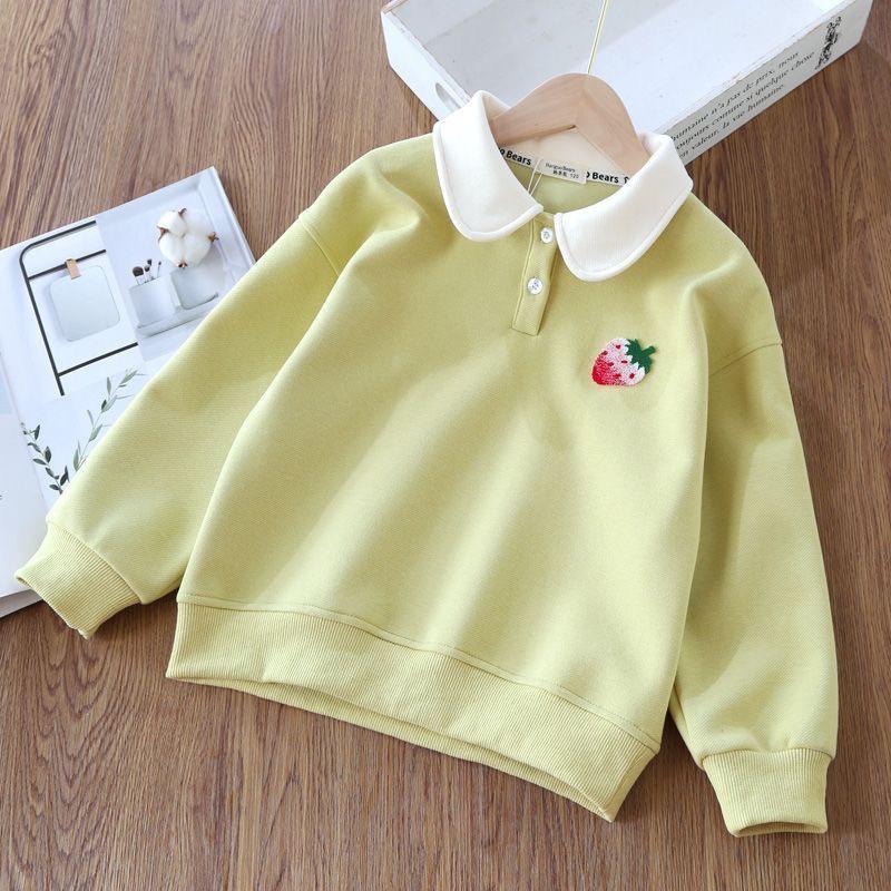 Girls Autumn Polo Collar Sweatshirt Middle Kids Long Sleeve Thin Jacket Student Casual Top