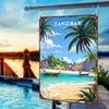 Vintage Zanzibar Tanzania Metal Wall Art, Rustic Beach Tin Sign, 8x12 Inch Home Decor
