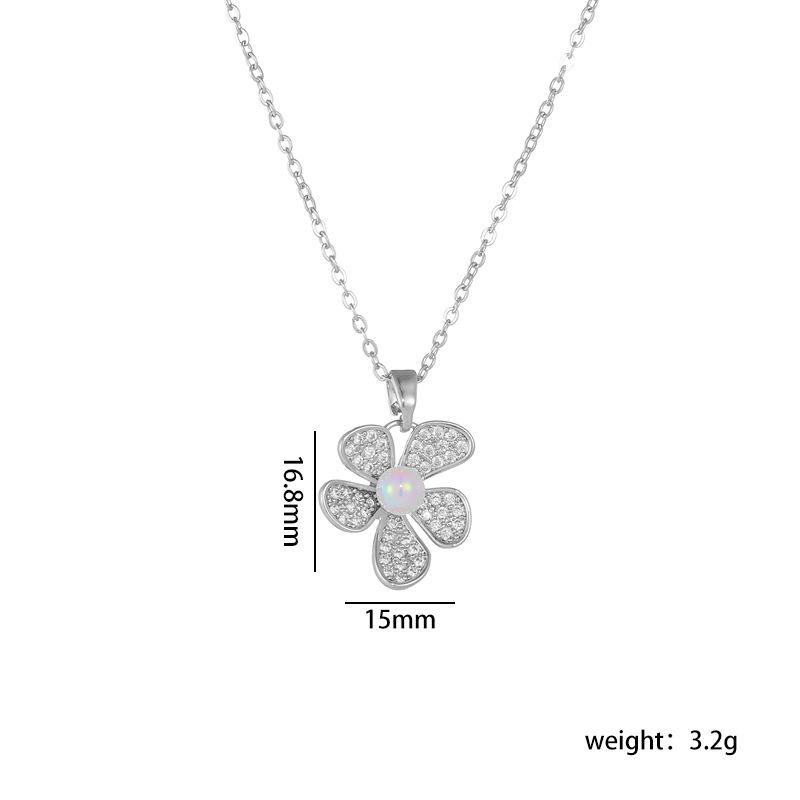 

Elegant Hollow Flower with Zircon Pendant Necklace Stainless Steel Chain Jewelry Gifts for Women Teen Girls