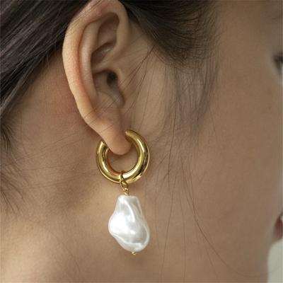 Circle Earrings New Vintage High Imitation Baroque Pearl Earrings Gold Circle Ear Clip Women Jewelry Golden Punk Round Earring
