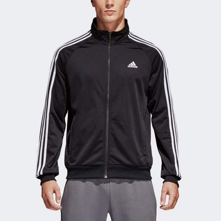 Adidas Logo Print Striped Stand Collar Track Jacket Men Outerwear Black BR1024