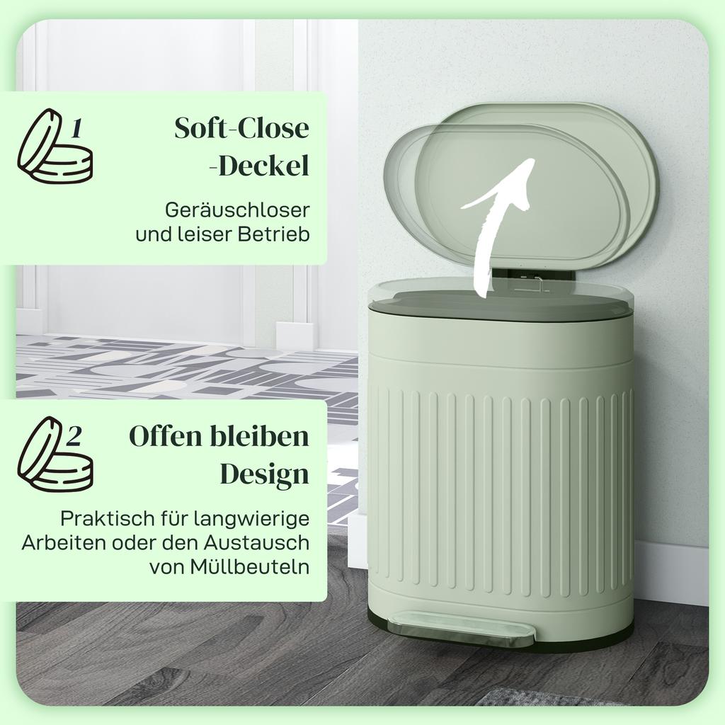 20L Metal Kitchen Bin, with Soft-Close Lid - Light Green