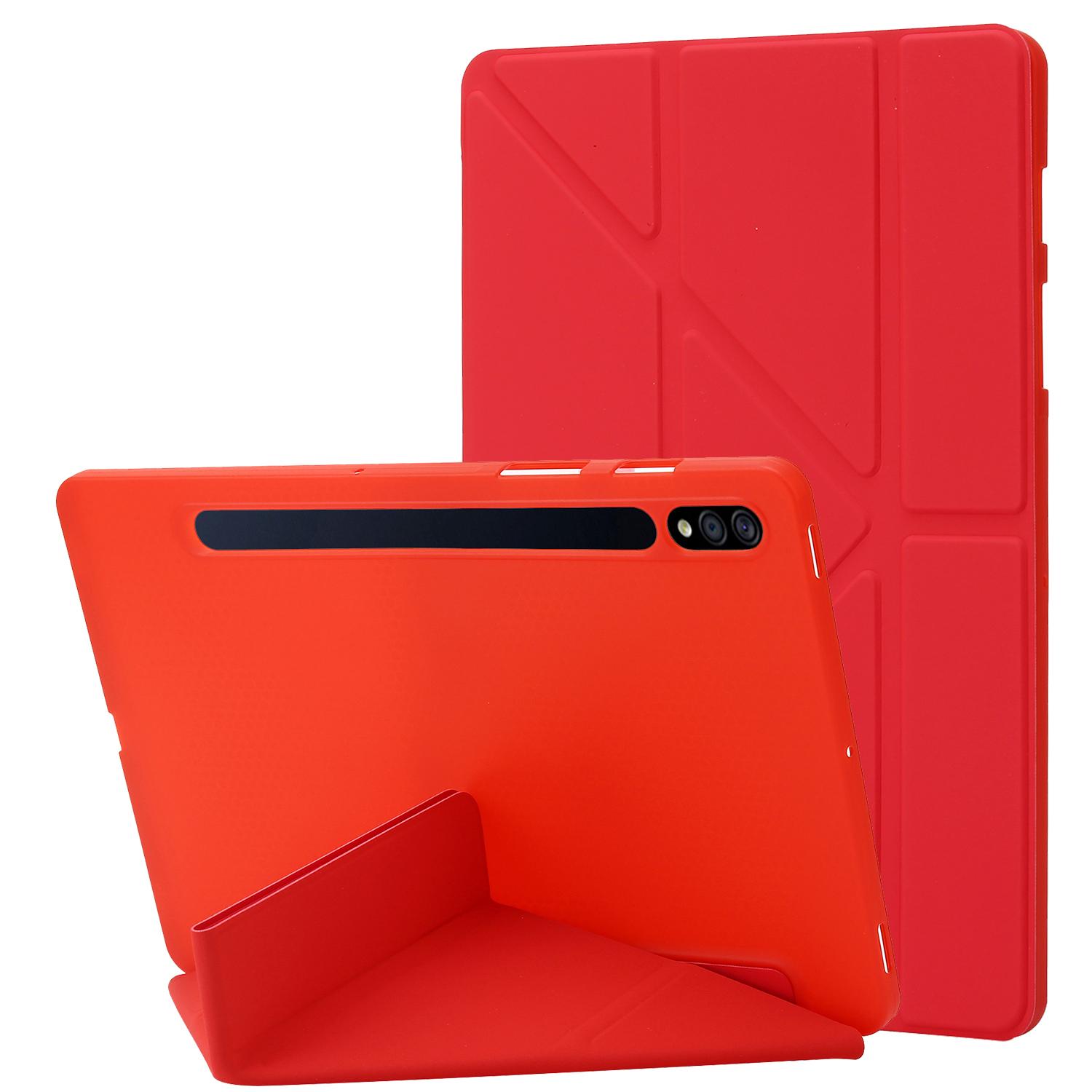 

For Samsung Galaxy Tab S10+ Case PU Leather+Silicone Origami Stand Protective Cover Red