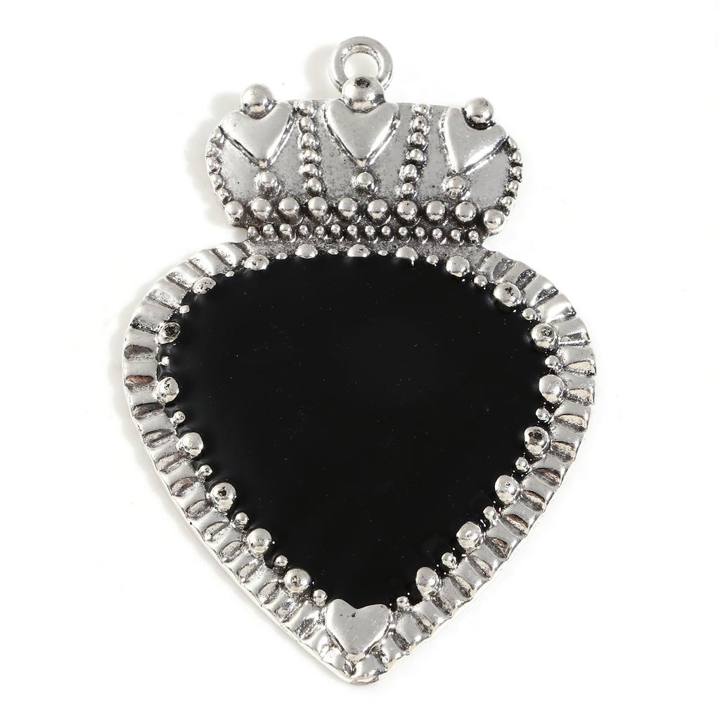 2-5 Stück Black Series Herz-Anhänger Für Schmuckherstellung Religiös Mexiko Voto Herz Emaille-Anhänger Halskette Armband DIY Zubehör