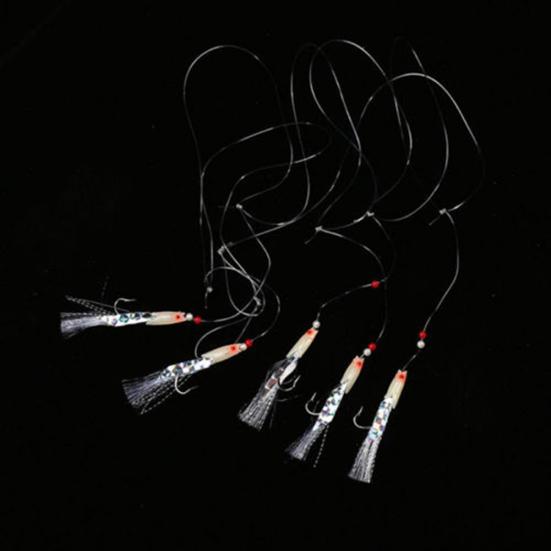 5Pcs Artificial Mackerel Feathers Bass Cod Lures Sea Fishing Rigs Tackle Bait