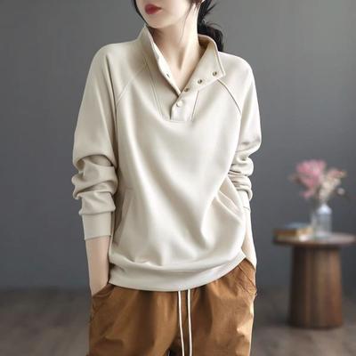 Autumn and Winter Loose Temperament Casual German Velvet Fashion Half Turtleneck Long-sleeved Solid Color Sweatshirt