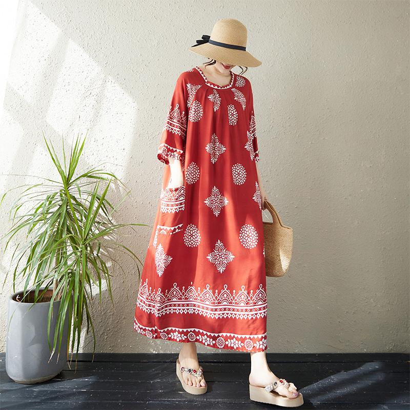 DIMANAF 2026 Donna Taglie Forti Estate Spiaggia Signora Abito Lungo Ampio Oversize Maxi Stampa Floreale Vestito Estivo Abbigliamento