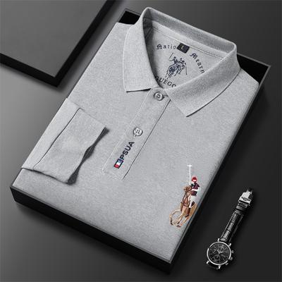 Men's Spring and Autumn New Embroidered Polo Shirt Men's Fashion Korean Style Lapel Long Sleeve T-shirt