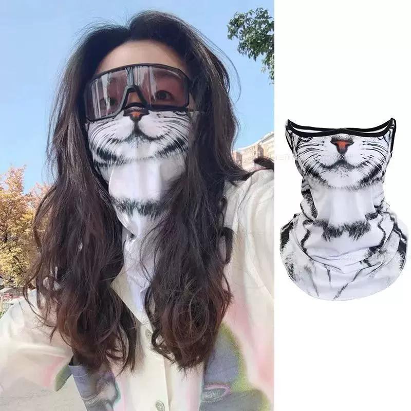 3D Animal Cat Design Summer Full Face Neck Protector Sun Shield Breathable Quick Dry Polyester Helmet Liner for Outdoor Cycling