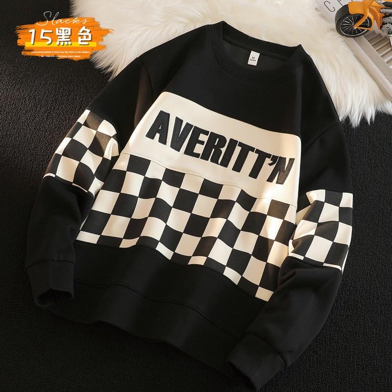 Weft Men's Beige/Black/White Contrasting Color Splicing Long-Sleeved Crew Neck Sweater Spring And Autumn New American Retro Clothes Cm