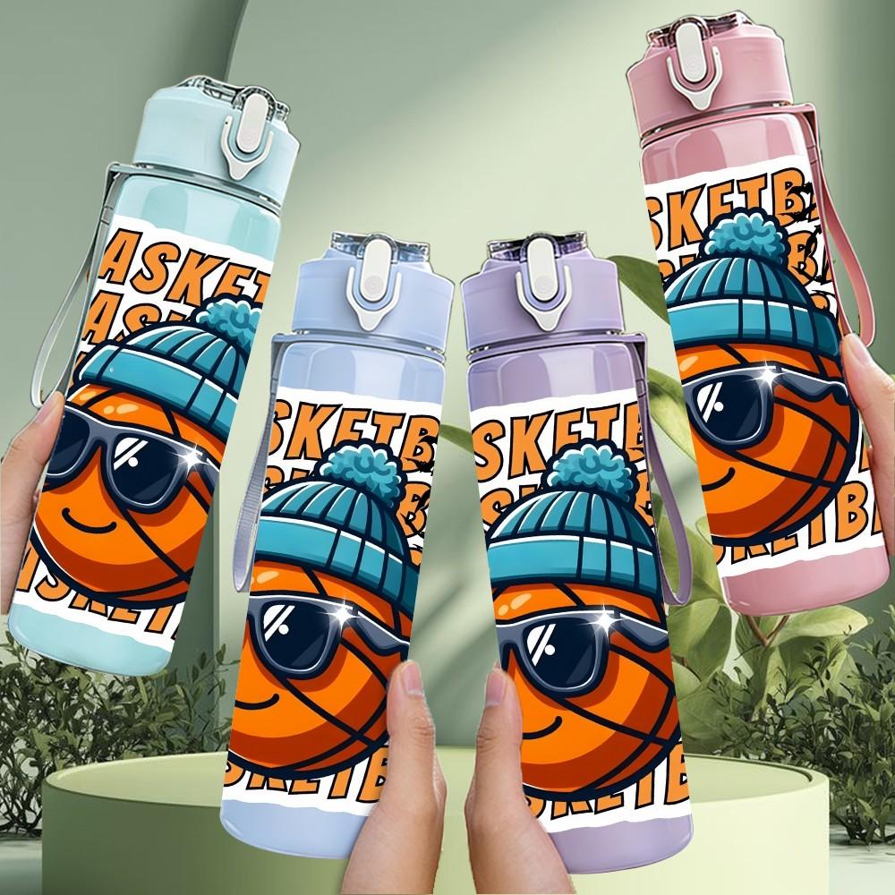 1PC Basketball Character Sunglasses Summer Style 750ml Color Plastic Sports Water Bottle Leakproof Flip Straw Lid Suitable for Sports Office Home Use