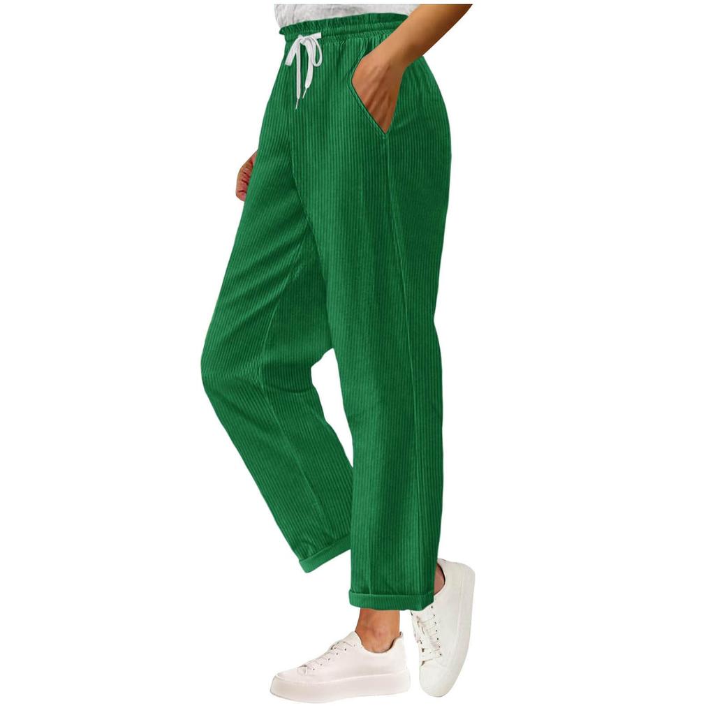 Straight Corduroy Pants For Women Loose Elastic High Waisted Stretchy Business Casual Trousers With Pockets