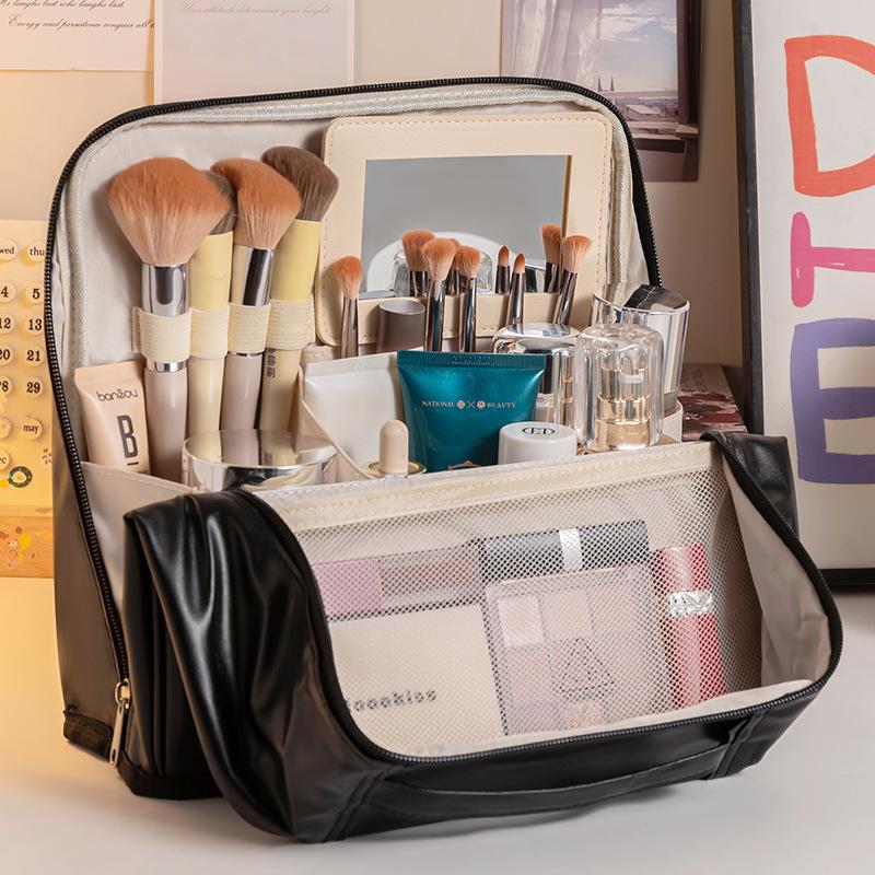 Women's Large Capacity Portable Cosmetic & Skincare Bag with Brush Holder