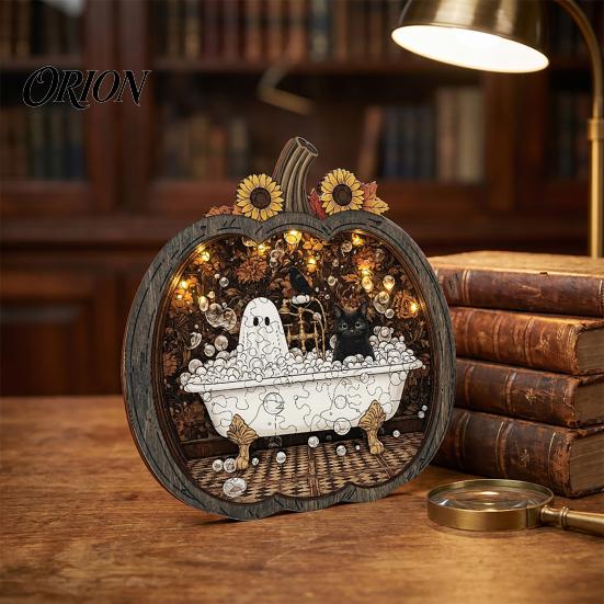 Collectible Wooden Puzzles Halloween Ghost Puzzle, Wood Pumpkin Shape & Garden Vintage Pattern Puzzle Puzzles, Decorative Table Centerpiece