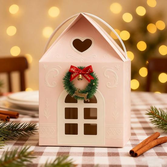 Christmas Cottage Gift Box 3D Pop Up House Boxes Festive Paper Craft with Snowflake Designs Reusable Holiday Packaging for Cookies Candies Small