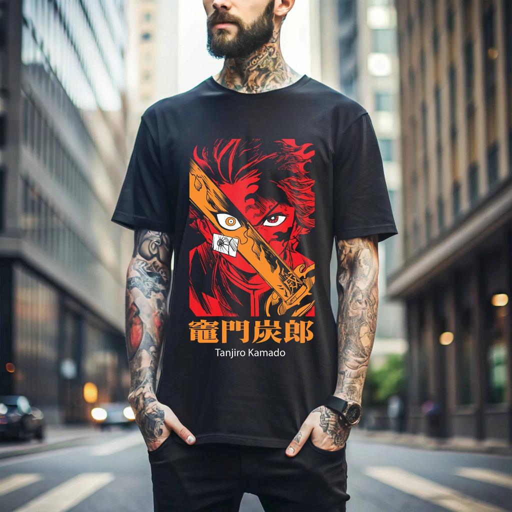100% Cotton TOPS UNISEX TEES MENS WOMENS Tanjiro Demon Slayer T-shirt Kimetsu No Yaiba Horror Anime Nezuko Shirt Gift 088