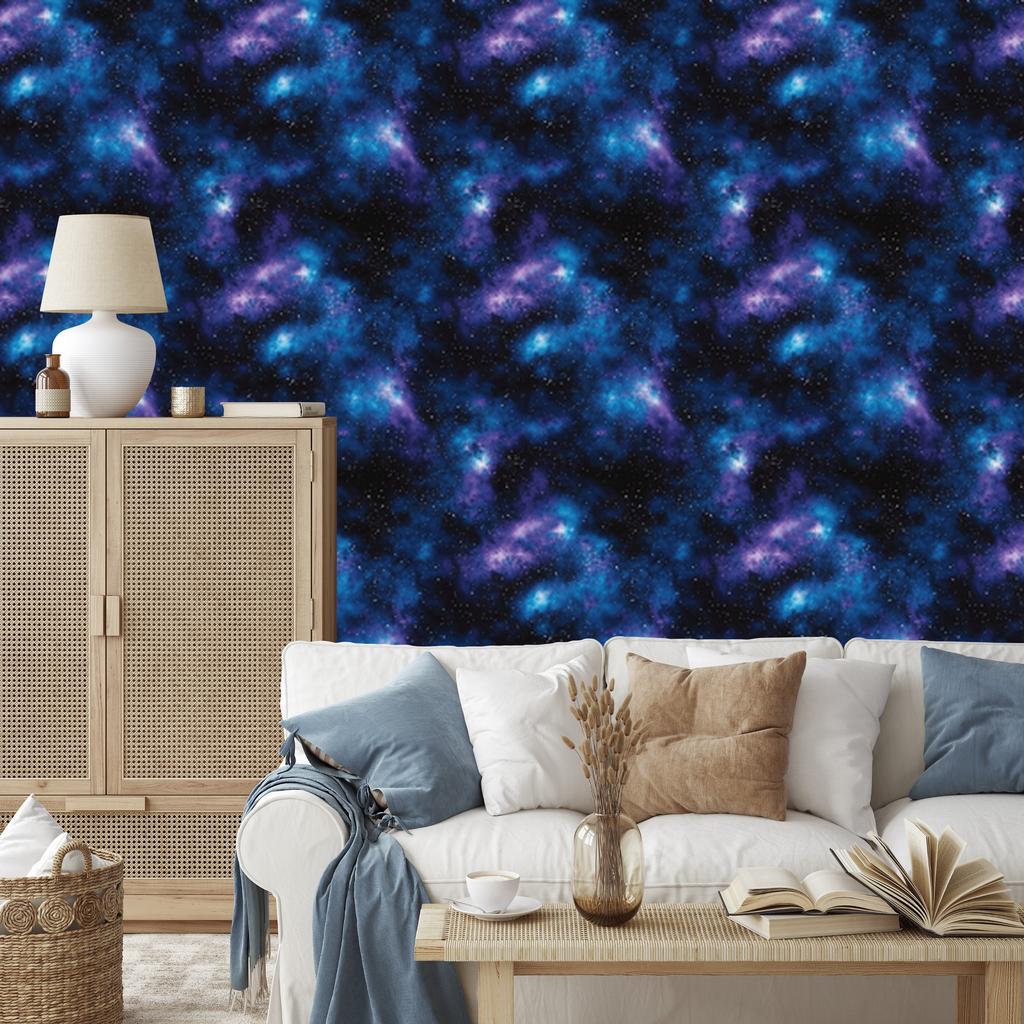 Watercolor Galaxy Wallpaper Navy Blue, Black and Purple 50x1000