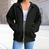 Women's  Fashion Zipper Hoodie Long Sleeve Hooded Pullover Sweatshirt Casual Solid Color Tops With Pockets