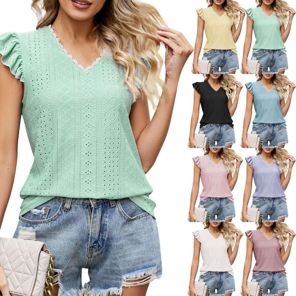 Women's V-neck T-shirt Casual, Fashionable, Sexy, Comfortable Solid Color V-neck Hole Cool Loose Short Sleeve Tops