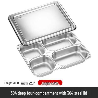 304 Stainless Steel Divided Lunch Plate with Lid
