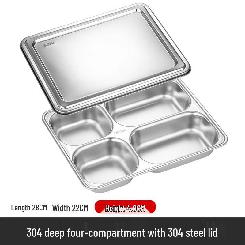 

304 Stainless Steel Divided Lunch Plate with Lid