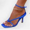 New Style Popular Pinch Narrow Band Women Sandals Summer Square Open Toe Ankle Buckle Strap High Heels Ladies Shoes