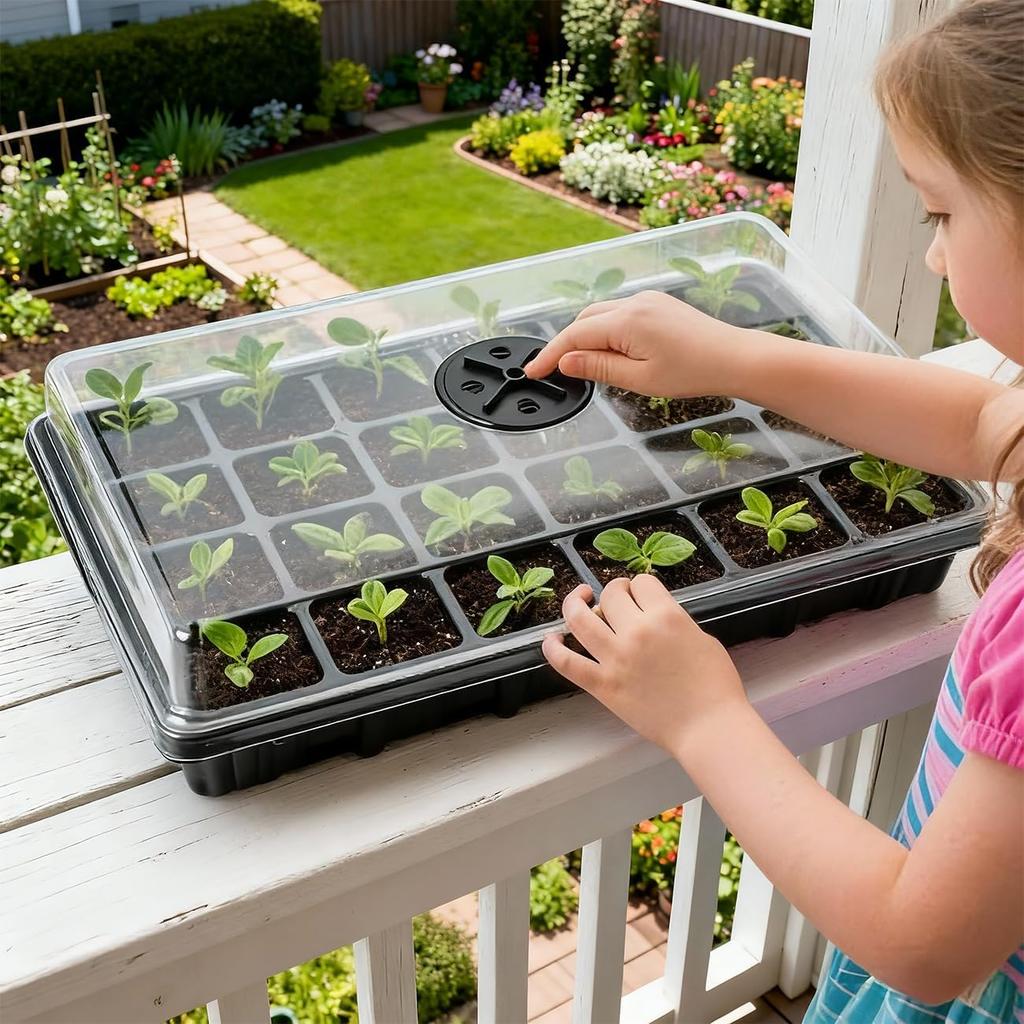 24 Große 2" Zellen Anzuchtschale mit Dom Anzuchtschalen Feuchtigkeitsdeckel für Gewächshaus Heim Pflanzenvermehrung
