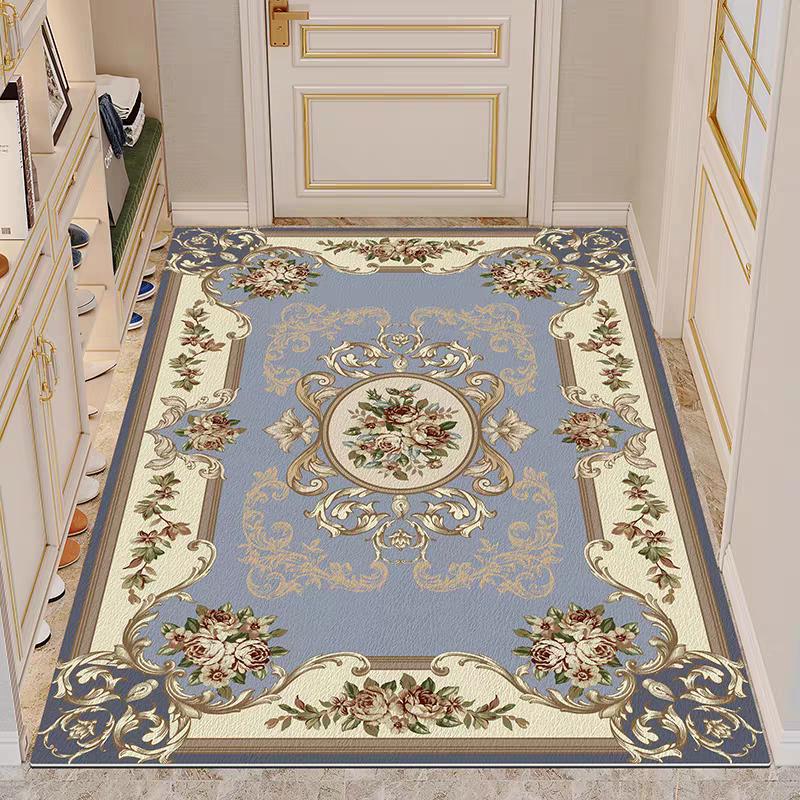 European Blue Non Slip Floor Mats Carpet Living Room Golden Frame Decoration Sofa Area Large Rugs Lounge Coffee Tables