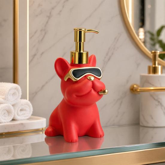 280ml Soap Dispenser, French Bulldog Design Liquid Soap Bottle, Large Capacity Press Pump for Hand Soap Shower Gel Bathroom Kitchen Use
