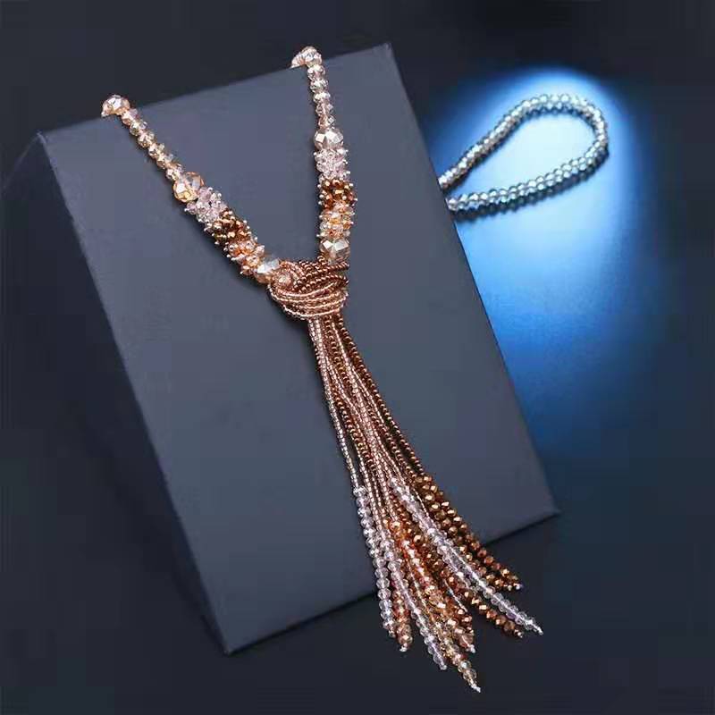 JMXD-jewelry, Austrian Crystal Beaded Necklace Women's Long Fringed Sweater Chain