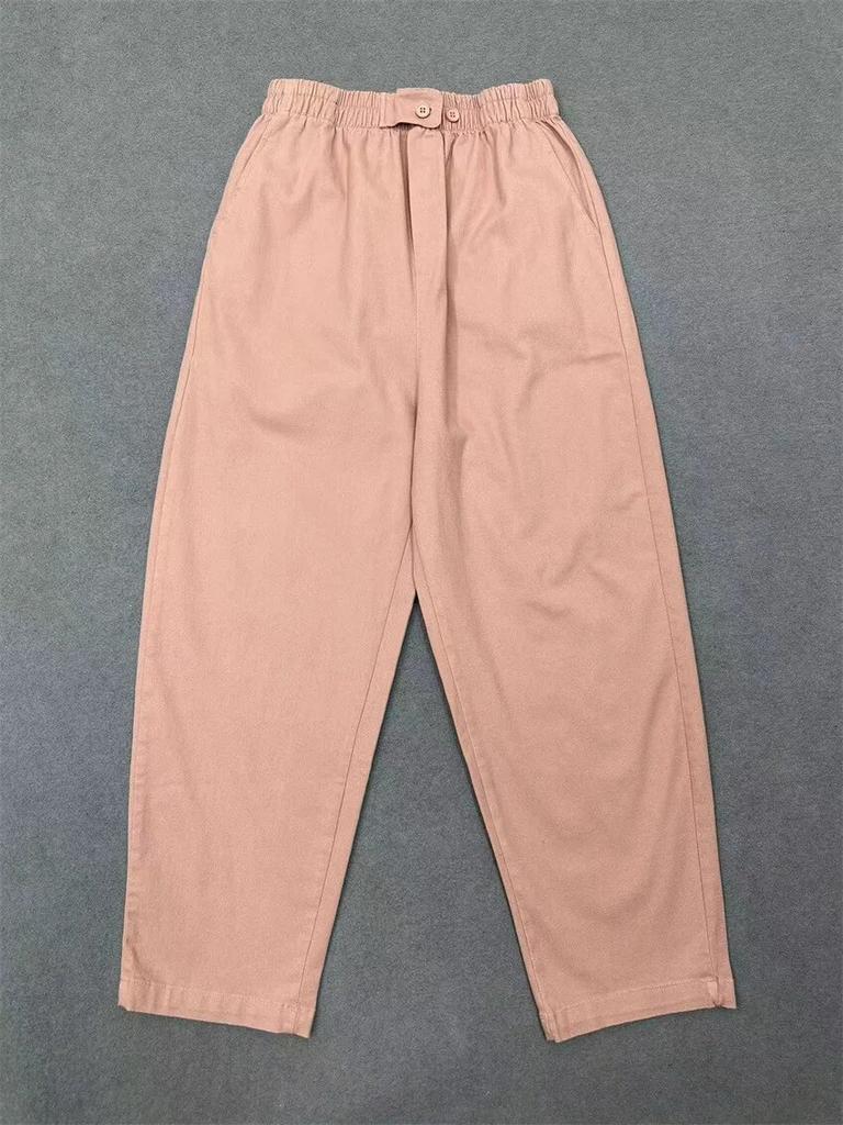 Johnature Spring Japanese Simple Solid Color Casual Pants Elastic Waist Versatile Women Pants