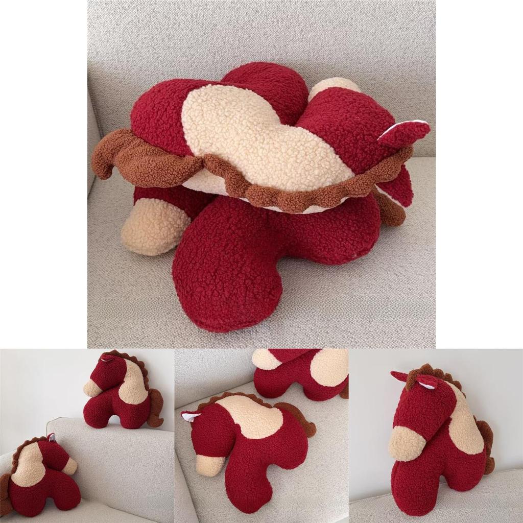 Pony Year Lucky Plush Cushion With Embroidered Cartoon Design For Living Room Decor