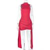 Women High Neck Sleeveless Bodycon Mini Dress Ruched Wrap Long Sashes Bandage Party Dress Solid Color Club Outfits 2024 Winter Streetwear