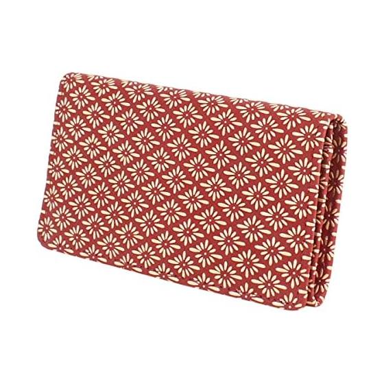Inden-ya Inden Large Capacity Card Case, Deer Leather, Red Base x White Lacquer, Diamond Chrysanthemum Pattern, 2501-13-017, Gusseted Card Pocket x