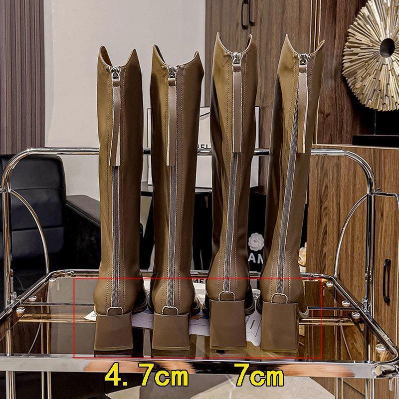 Damenstiefel mit hohen Absätzen neue Herbst- und Winter-Hochstiefel im Jahr 2024, aber Reißverschluss hinten dicker Absatz dünne Reiterstiefel