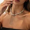 Trendy Pentagram Star Heart-Shaped Tassel Pendant Necklace Creative Multi Layer Imitation Pearl Choker