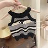 Stylish Summer Outfit For Girls Two Piece Set Includes Knit Vest And Denim Shorts