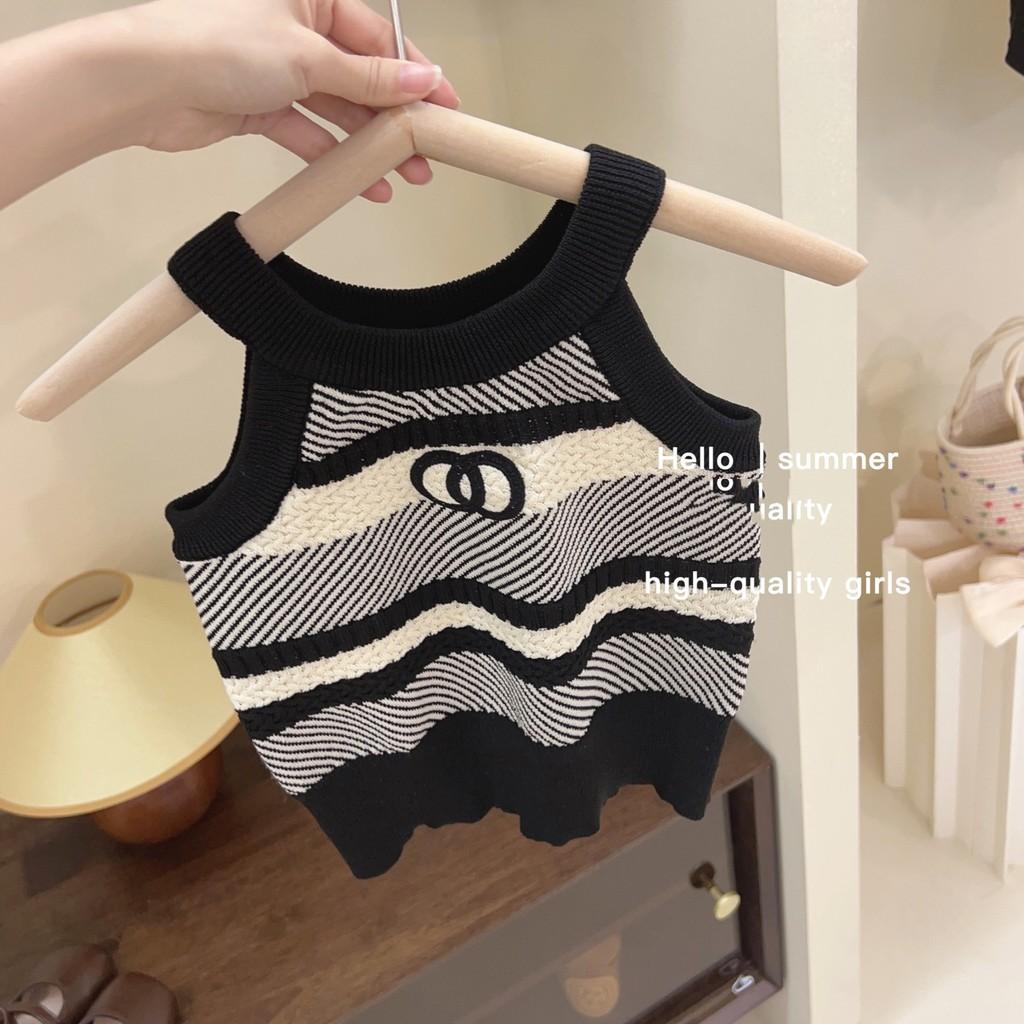 Stylish Summer Outfit For Girls Two Piece Set Includes Knit Vest And Denim Shorts