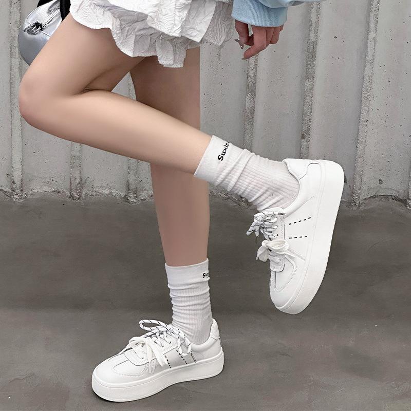 Color matching retro German training shoes for women's 2025 spring new leather breathable thick-soled non-slip Korean version of student white shoes