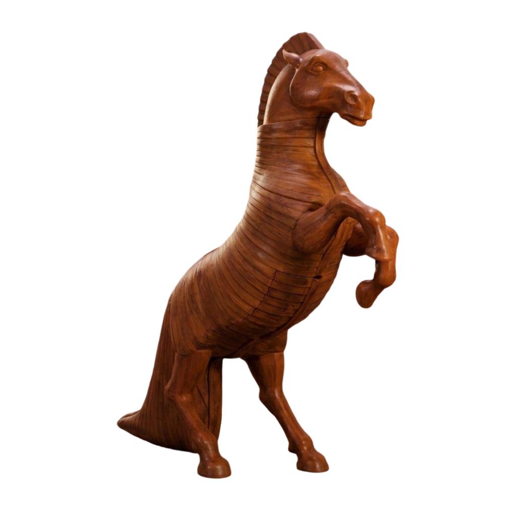 3D Printed Horse Sculpture Standing On Hind Legs Detailed Textured Surface Decorative Figurine for Home Office Display