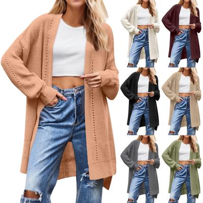 Women's Solid Color Loose Knit Sweater, Women's Sweater Jacket With Pockets