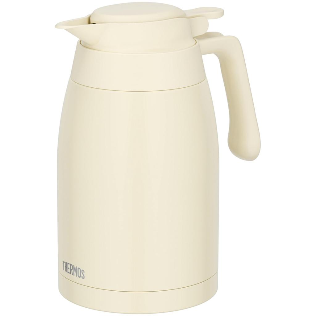 Dishwasher-safe Thermos Stainless Steel Pot, 1.5L, Ivory, Tabletop Insulated Pot with Wide Mouth Design, TTG-1500 IV
