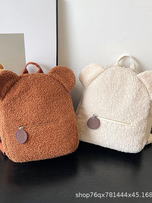 Women's Plush Backpack with Cute Bear Ears - Autumn/Winter Korean-Style Parent-Child Bag for Girls