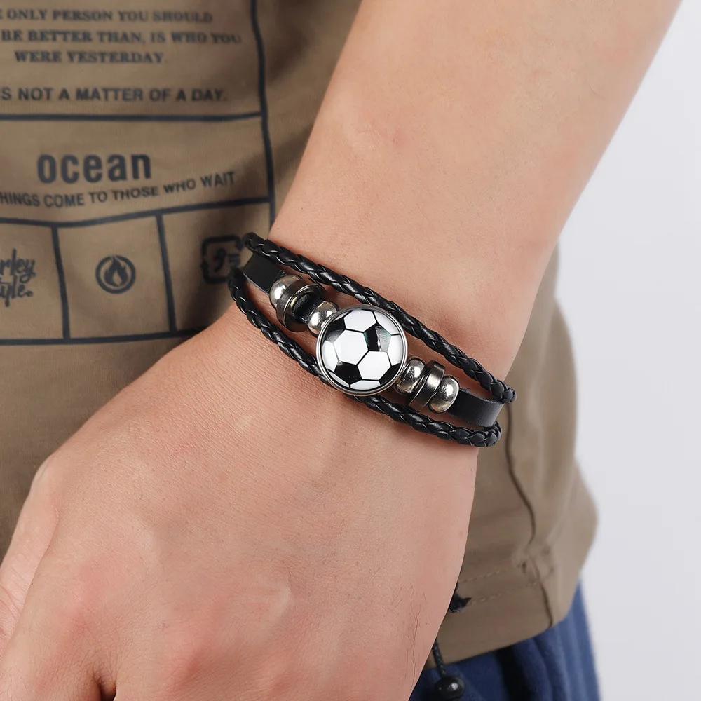 Fashion Football Sport Bracelet For Men Soccer Basketball Tennis Charm Braided Leather Bracelet Women Adjustable Chain Jewelry