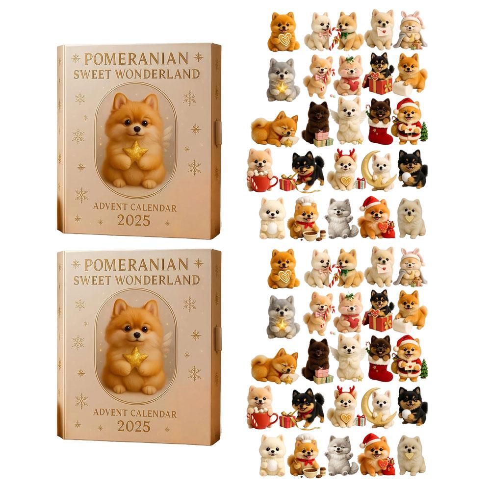 

Pomeranian Advent Calendar 2025 with 24 Days of Dog Treats and Toys for Festive Holiday Countdown and Interactive Pet Experience