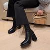 Schwarze Stiefeletten Damen 2025 neu Frühfrühling und Herbst Einzelstiefel dicke Absätze hohe Absätze erhöhen Höhe und Schlankheit kleine dünne Stiefel