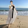 New Sanya Seaside Off-Shoulder Chiffon White Resort Beach Dress Backless Spaghetti Strap Dress for Women, Summer Long