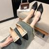 Fashion 2024 Spring and Autumn Fashionable Buckle Design Shallow Mouth Low-top Shoes Pointed Toe Elegant Women's Metal Decorated Shoes
